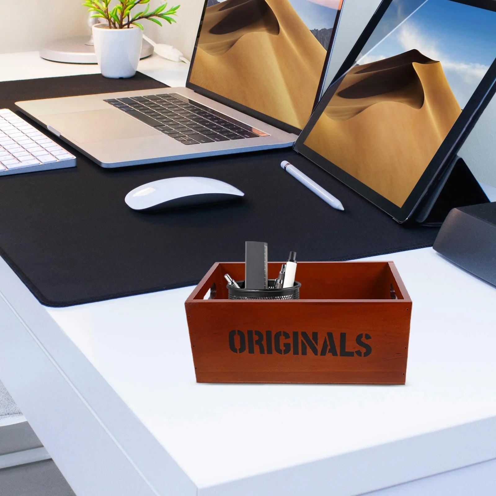 Monitor Stand Cube Storage Wooden Storage Box Office 26.00X16.00X11.00CM Brown