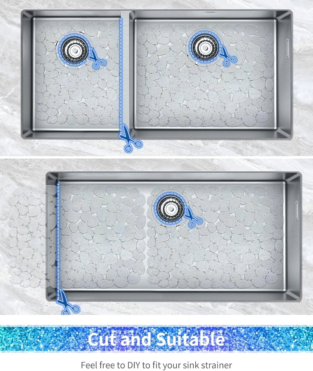 Bligli Pebble Sink Mat 2-Pack - PVC Kitchen Protector for Stainless Steel/Ceramic Dish Drying Mat for Dishes 15.7" x 11.8" Bling Clear
