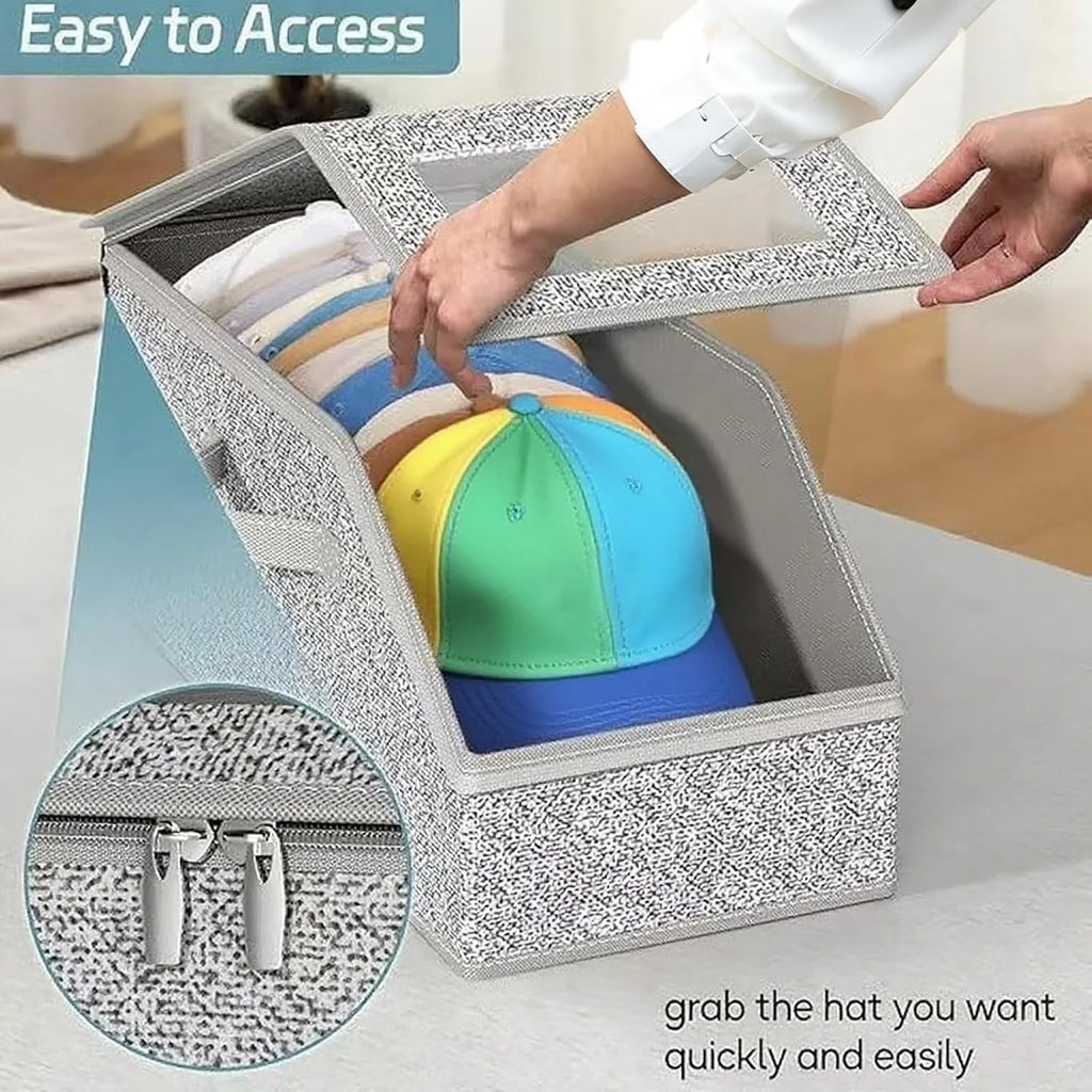 4 PCS Stackable Hat Storage for Baseball Caps Hat Storage Boxes for Closet Holds up to 12 Caps with Cardboard Hat Organizer for Women &amp; Men (Grey)