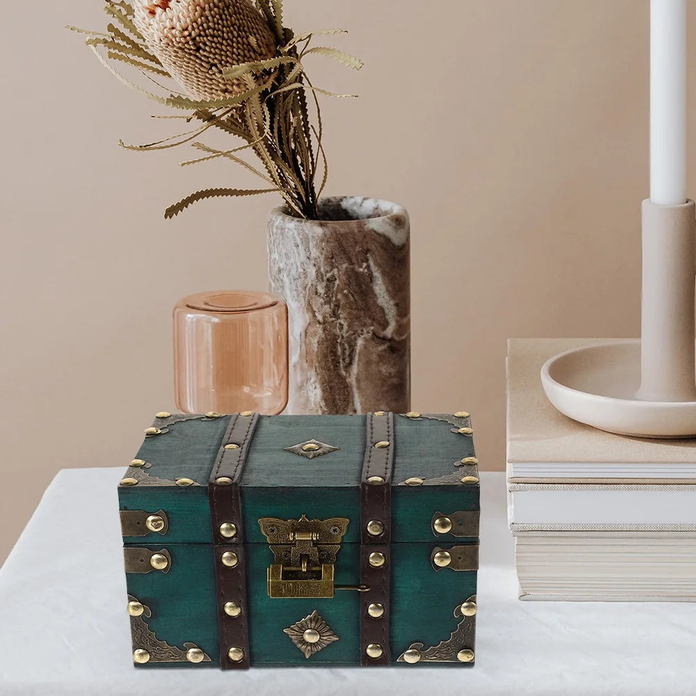 Wooden Storage Box Keepsake Stash Photo Treasure Chest Crate Dark Green