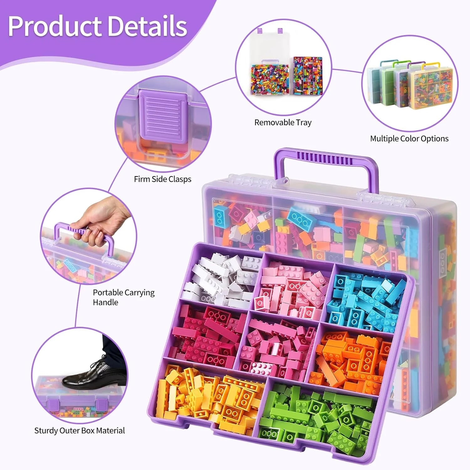 Douorgan Toy Storage Organizer for Lego Stackable Organizer Bins Portable Organizer Containers Storage Box Plastic Case for Bead Bracelet Making DIY Jewelry Nail Charms (Blue)