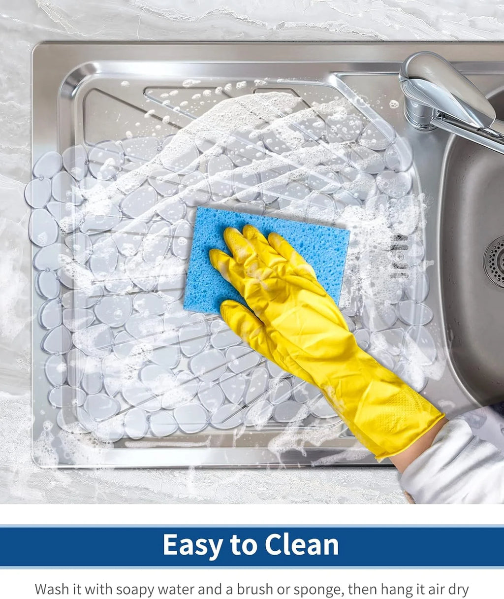 Bligli Pebble Sink Mat 2-Pack - PVC Kitchen Protector for Stainless Steel/Ceramic Dish Drying Mat for Dishes 15.7" x 11.8" Clear