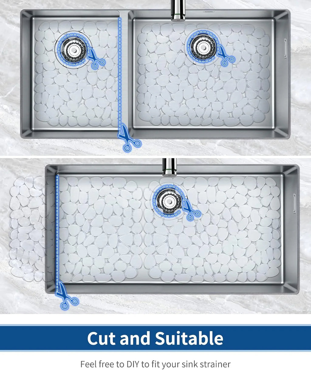 Bligli Pebble Sink Mat 2-Pack - PVC Kitchen Protector for Stainless Steel/Ceramic Dish Drying Mat for Dishes 15.7" x 11.8" Clear