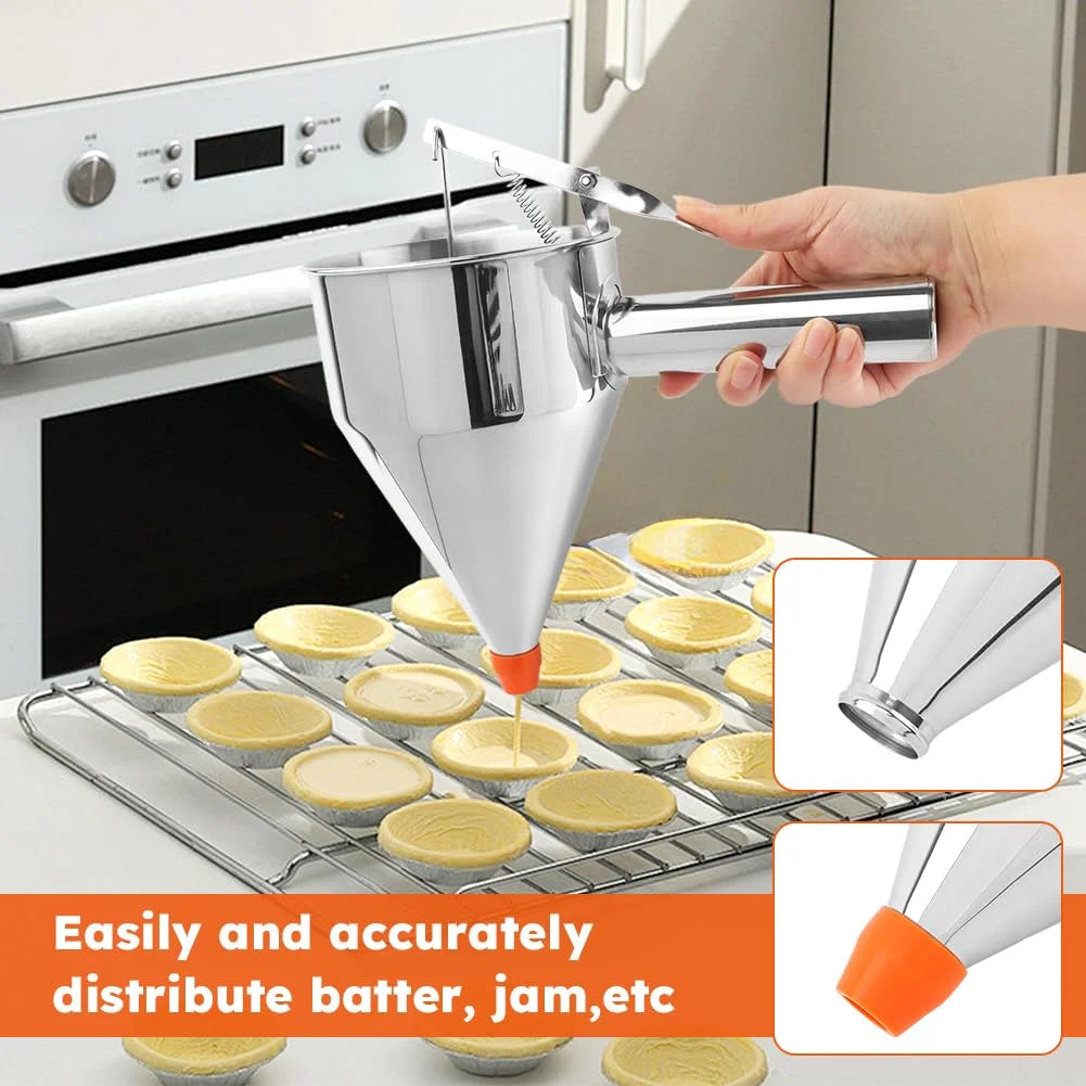 Stainless Steel Pancake Batter Dispenser with Squeeze Handle Kitchen Funnel Tools Pancake Dispenser for Pancakes Cupcakes Takoyaki and Baked Goods