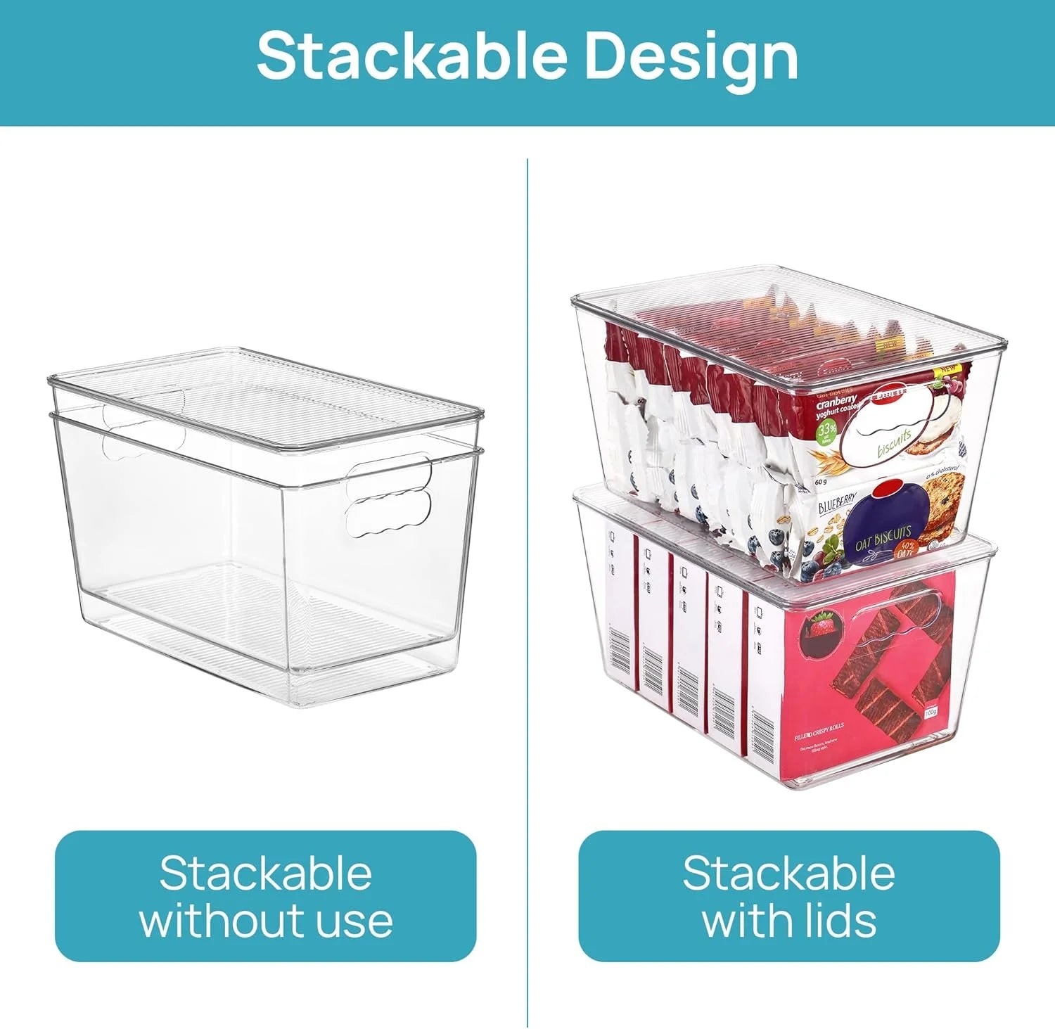 Clear Stackable Storage Bins with Lids Large Plastic Containers with Handle for Pantry Organizer and Storage,Perfect for Bathroom,Cabinet,Kitchen,Fridge,Closet Organization