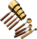 8 pieces Golden Measuring Cups Set and Measuring Spoons Set with Scale Wooden Handle Stainless Steel Dry &amp; Liquid Measuring Cup for Cooking Baking