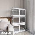 384QT 3-Pack Transparent Stackable Storage Bins with 5 Doors to Open with Wheels Folding Plastic Craft Containers Large Closet Organizers Box for Bedrooms Living Rooms Study Kids' Toys White