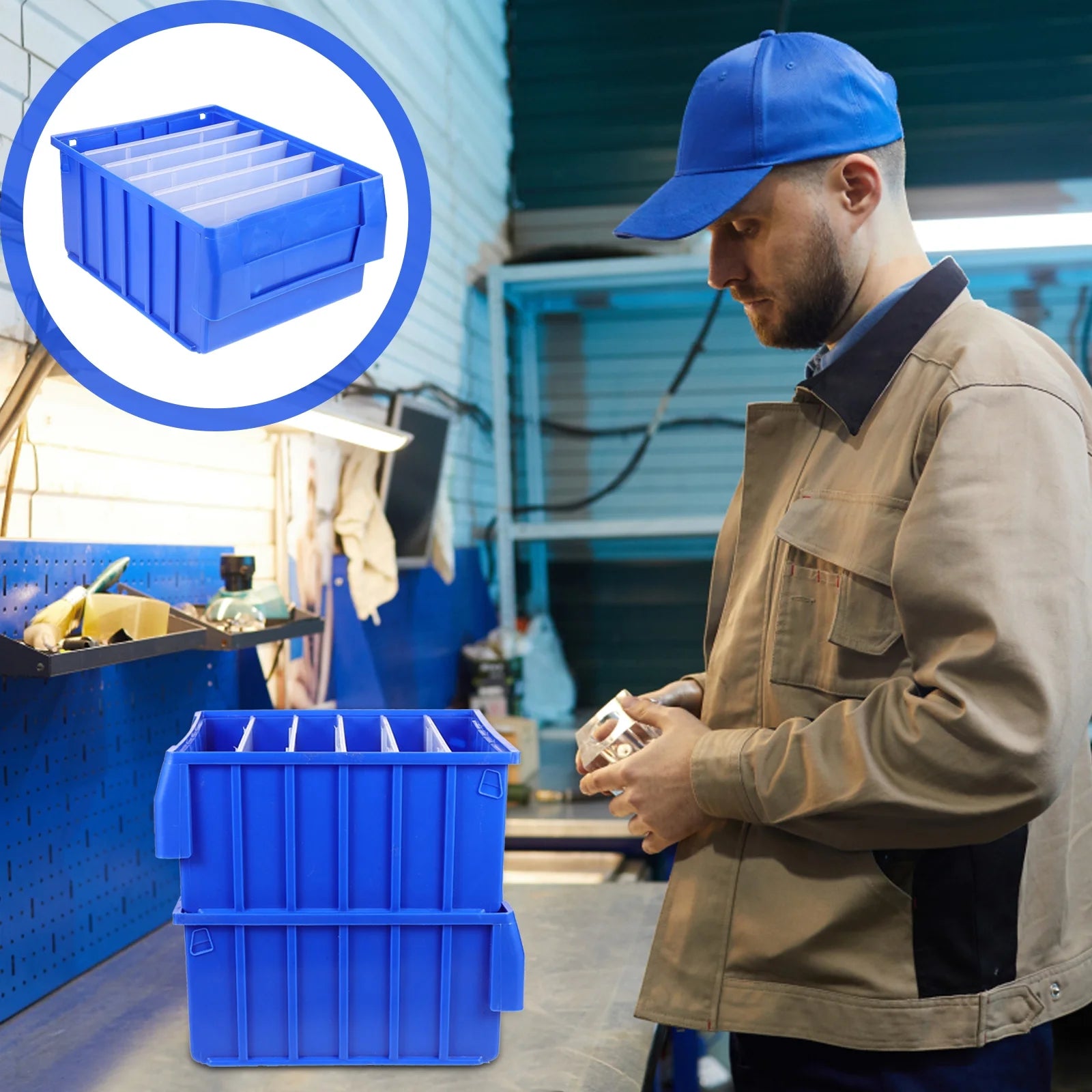 Parts Box Screw Partitions Design Blue Storage Container