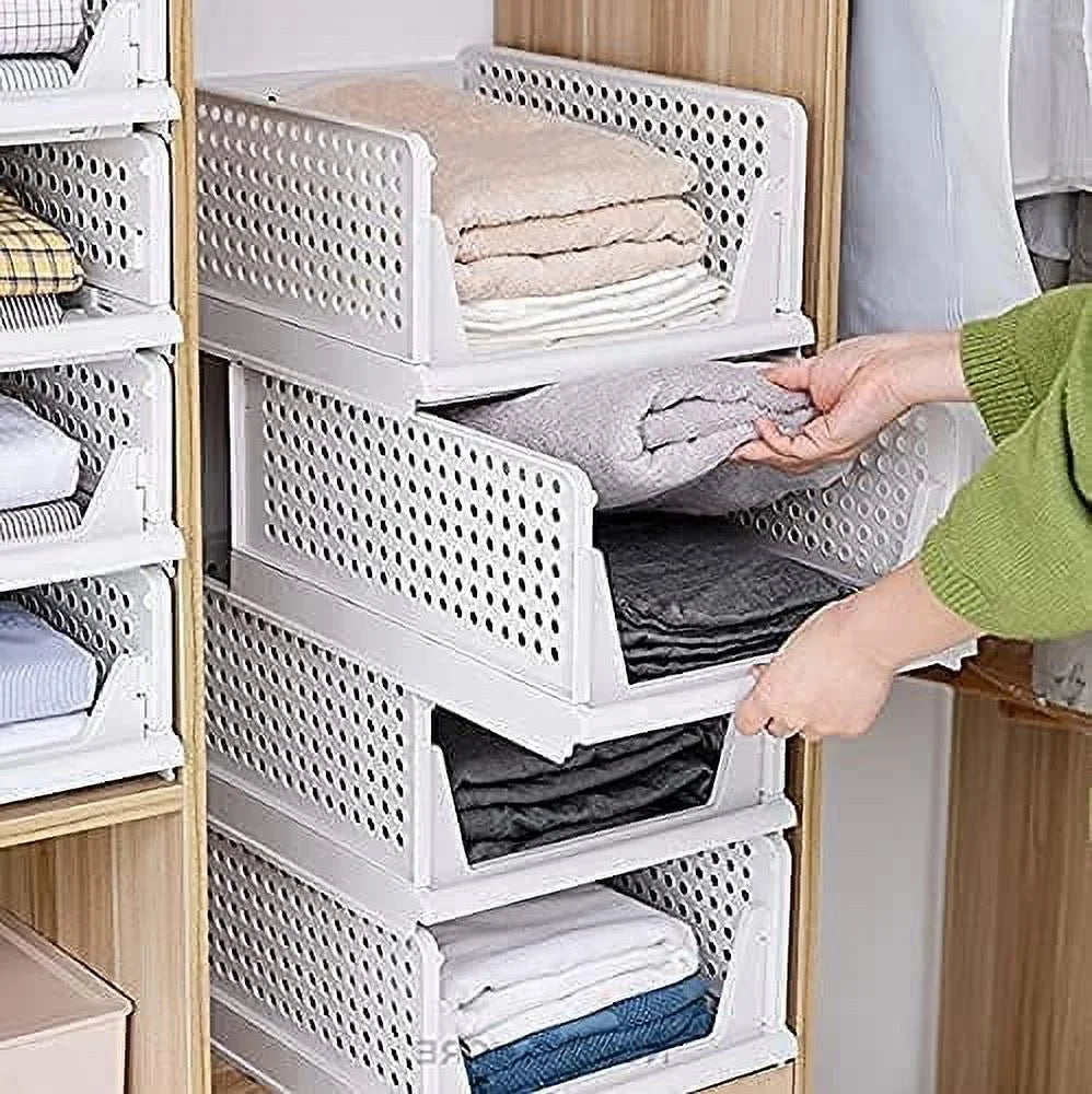 5 Pack Stackable Closet Storage Box,Closet Shelf Organizer and Storage Plastic Drawer Storage,Wardrobe Organizer Closet Organizers Storage Box for Cupboard Kitchen Office(5L)