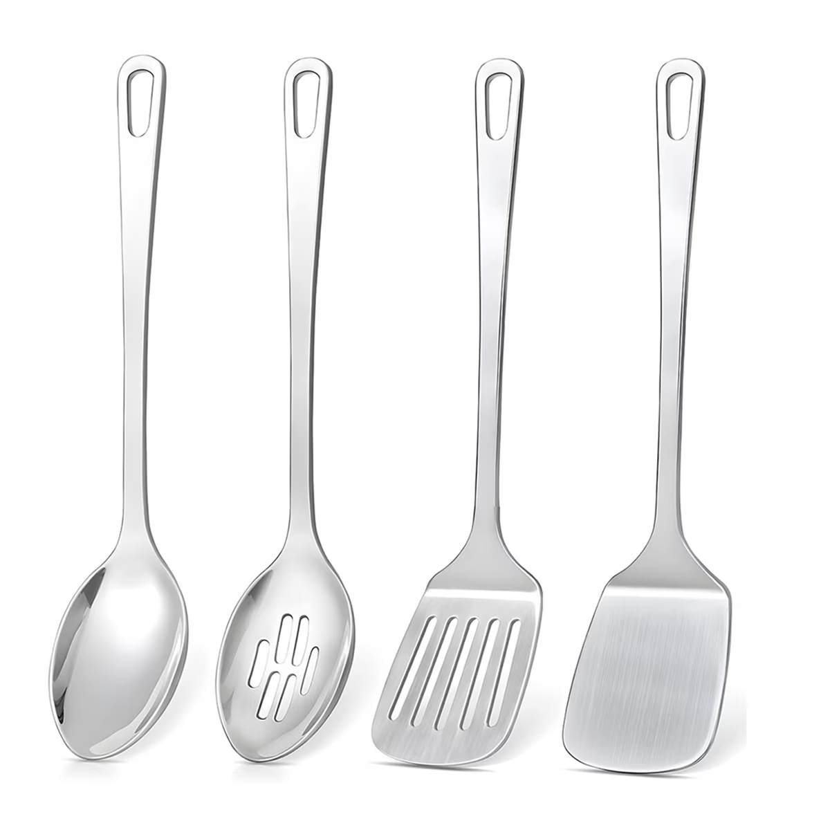 4 Pcs Cooking Utensils Set Stainless Steel Kitchen Utensils,Kitchen Tools Include Wok Spatula Serving Spoon,1 set * spatula set,Silver