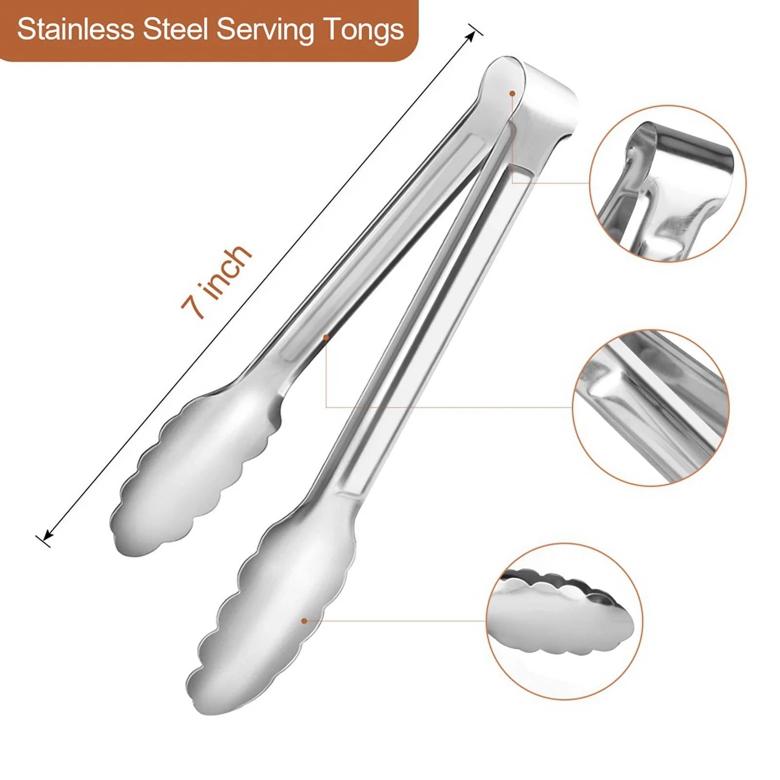 Unbranded 6 Pack Serving Tongs 7 Inch Stainless Steel Food Tongs for Salad Buffet Catering