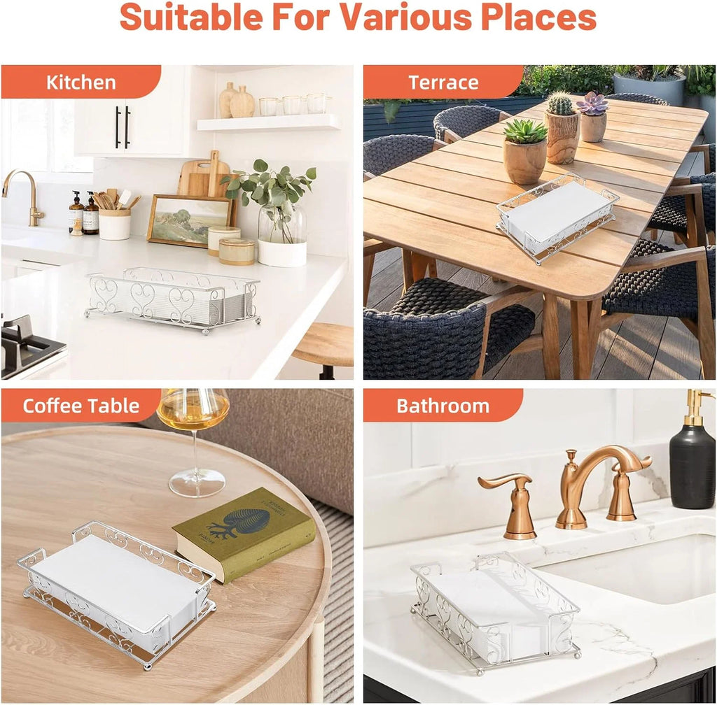 Napkin Holder &amp; Guest Towel Tray - Stainless Steel Disposable Paper Towel Dispenser for Bathroom Table Kitchen Countertop Dinner Table Vanity