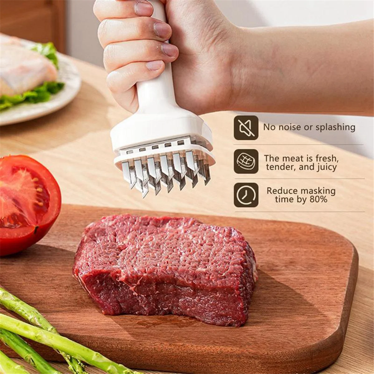 Meat Tenderizer Needle Stainless Steel Prongs Food Grade 5.5x5.5x17cm White