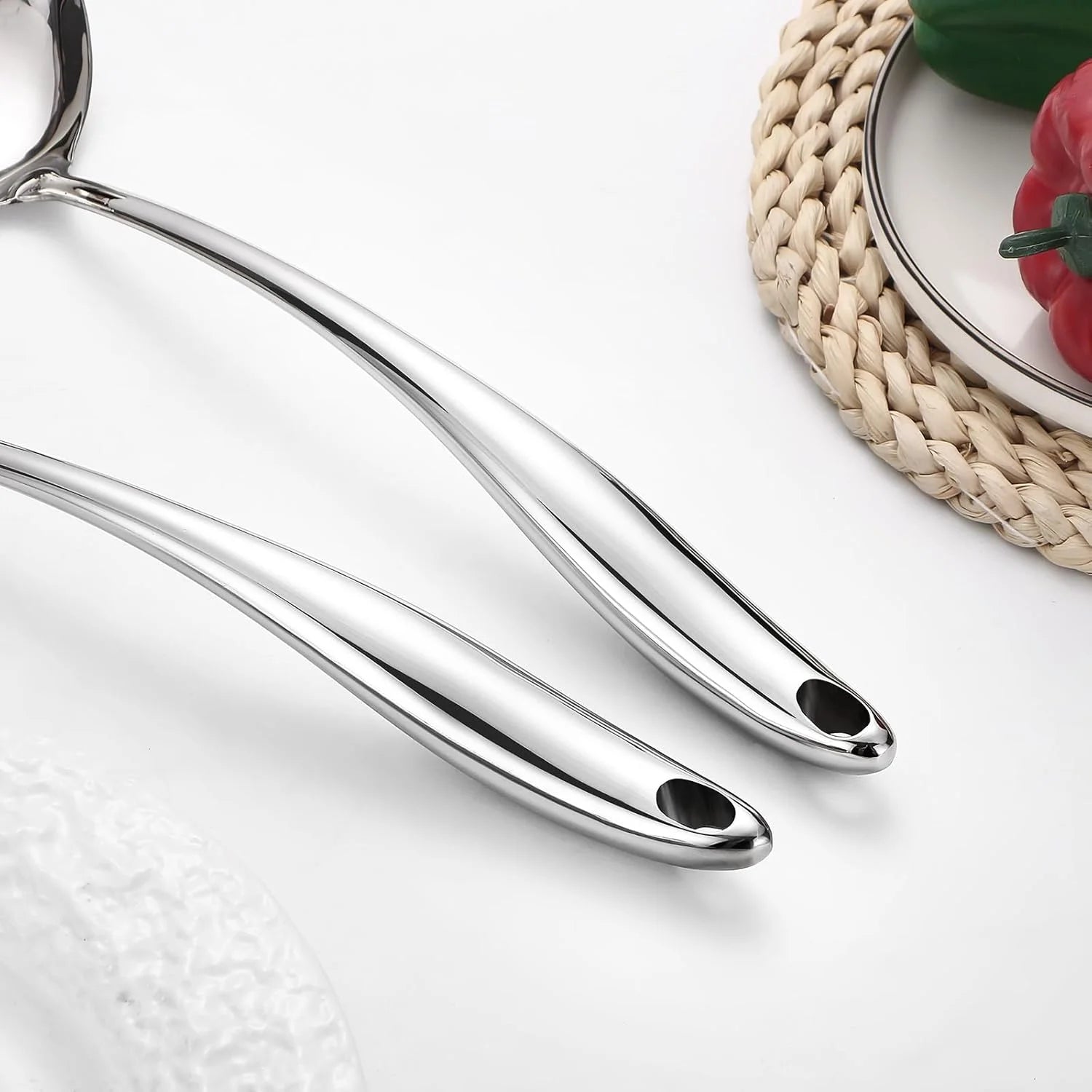 304 Stainless Steel Cooking Utensils Set,6 Pcs Long Metal Kitchen Utensils Set with Spatula Solid Spoon Ladle Skimmer Spaghetti Spoon,Dishwasher Safe