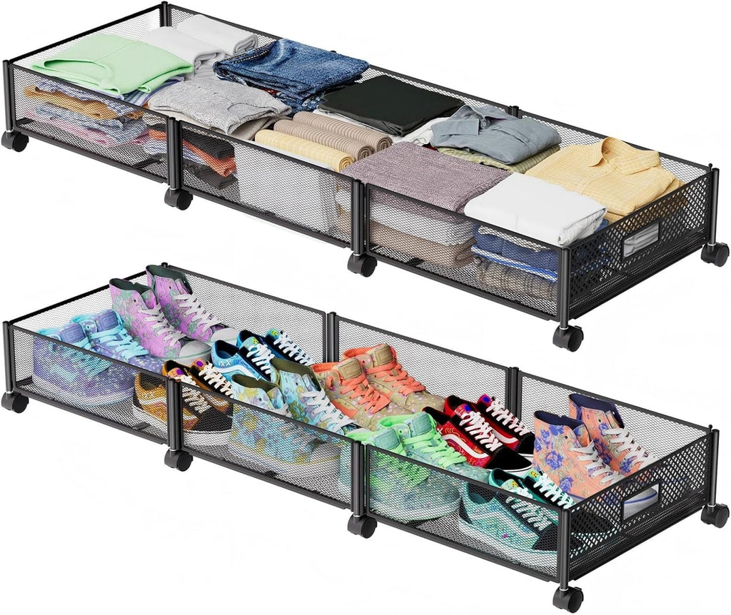47.2'' Long Under Bed Storage on Wheels 57.6L Large Capacity Rolling Under the Bed Storage Containers Tool-Free Assembly Foldable Underbed Shoes Clothes Toy Drawers
