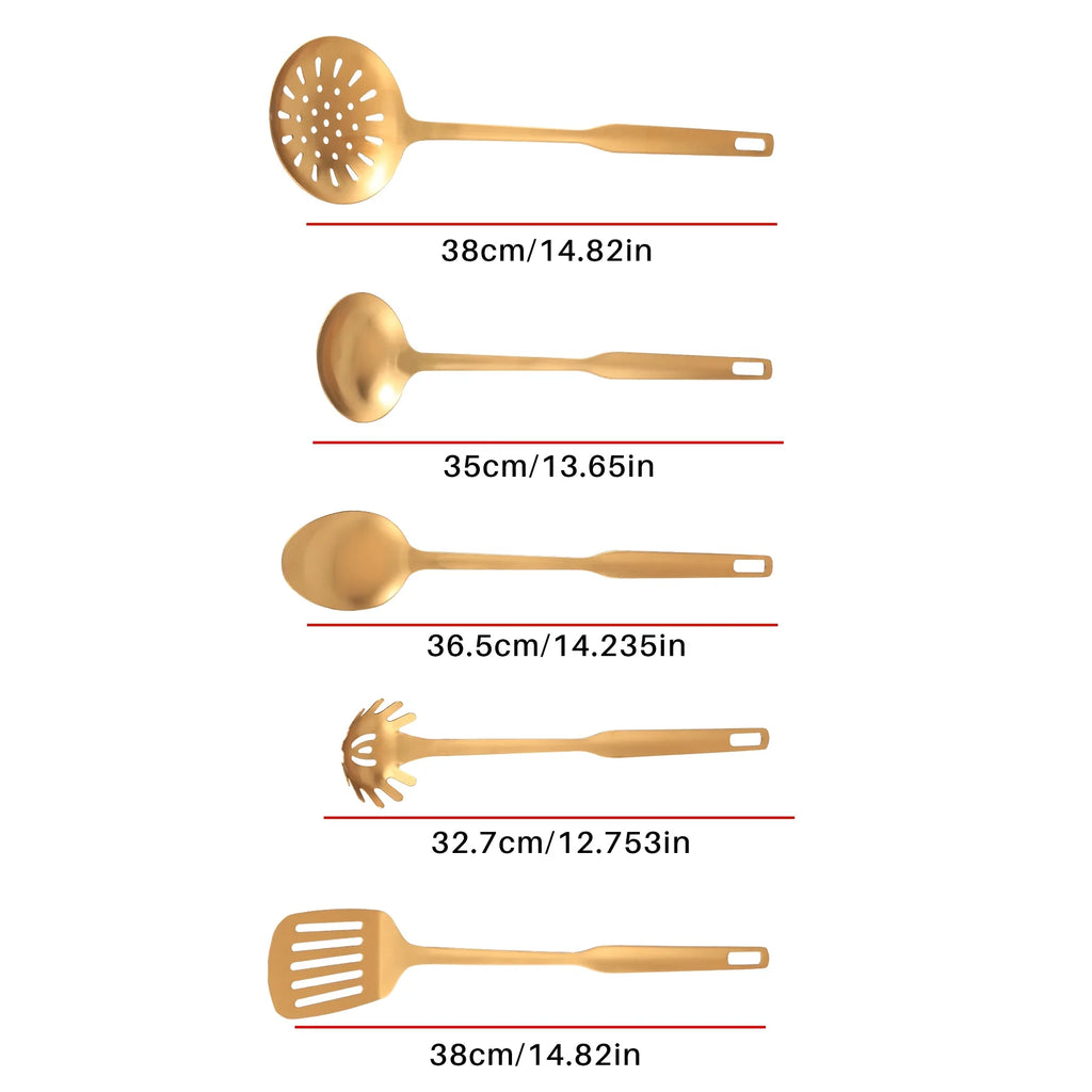 Stainless Steel Kitchen Utensils 5-Piece Cooking Trowel Set Tool Gold