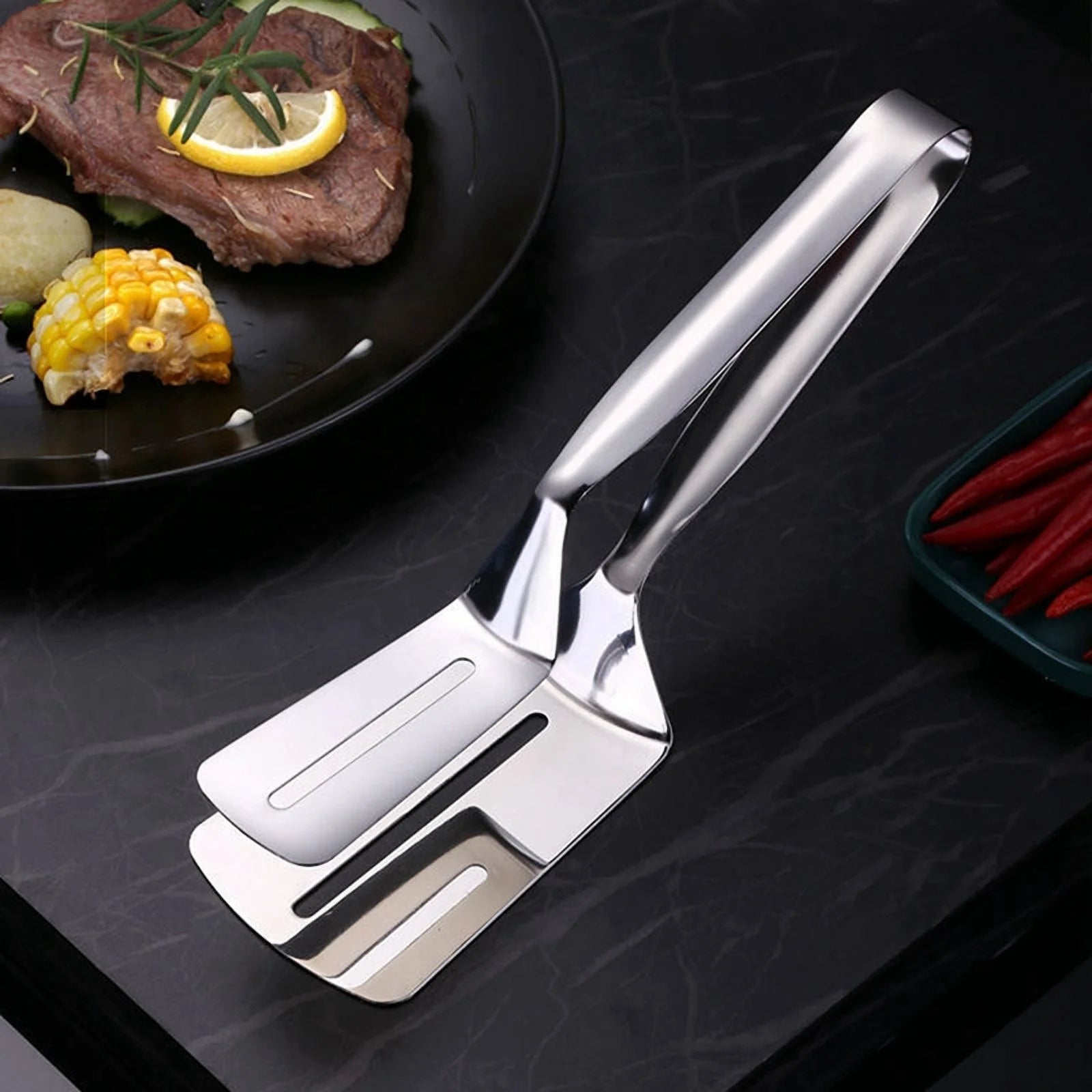 Stainless Steel Double-Sided Shovel Clip Stainless Steel Spatula Kitchen Tongs,Grill Clamp Flipping Spat