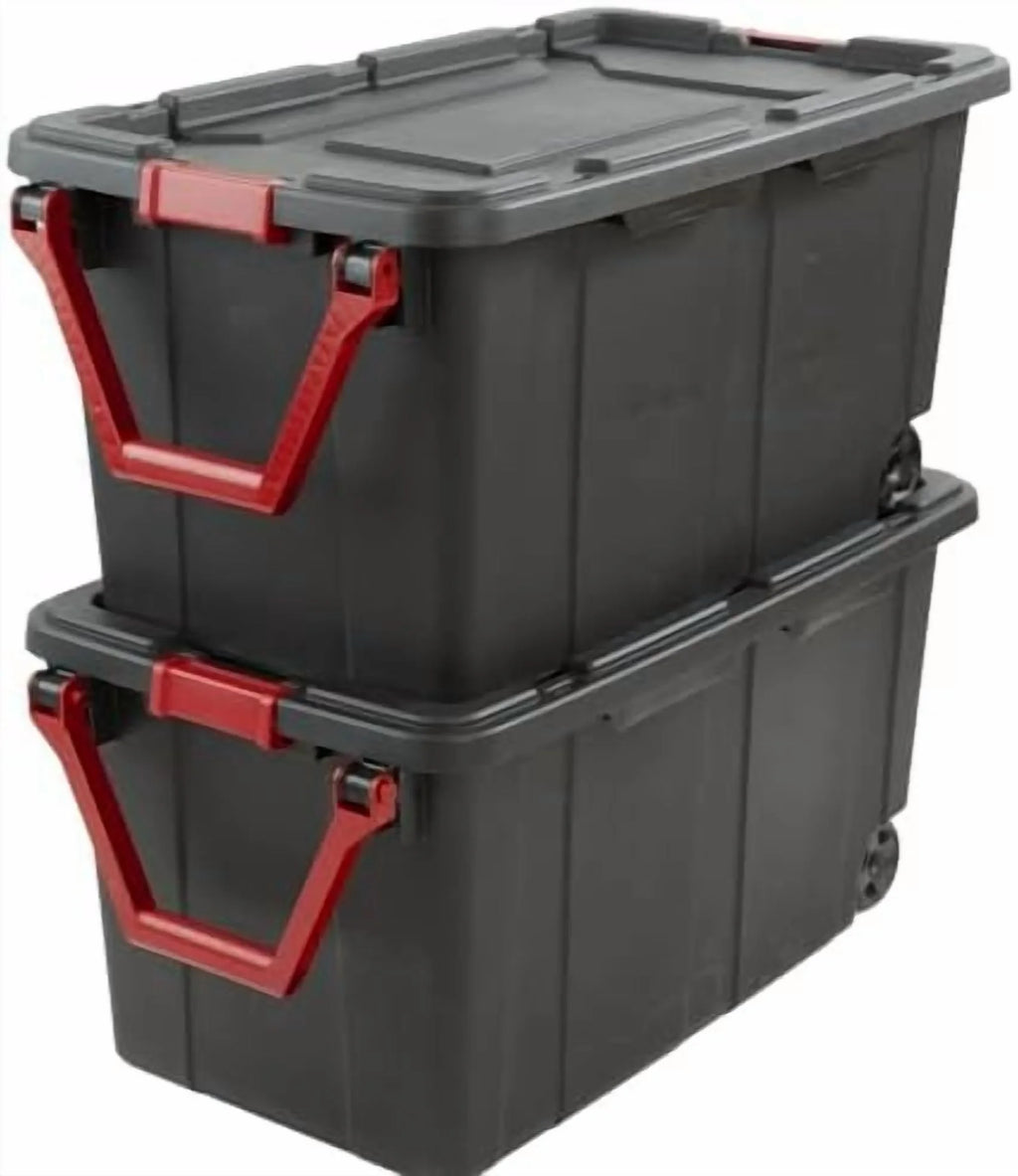 Black 40 Gallon Wheeled Plastic Storage Container with Handle 2 Pack$$Office