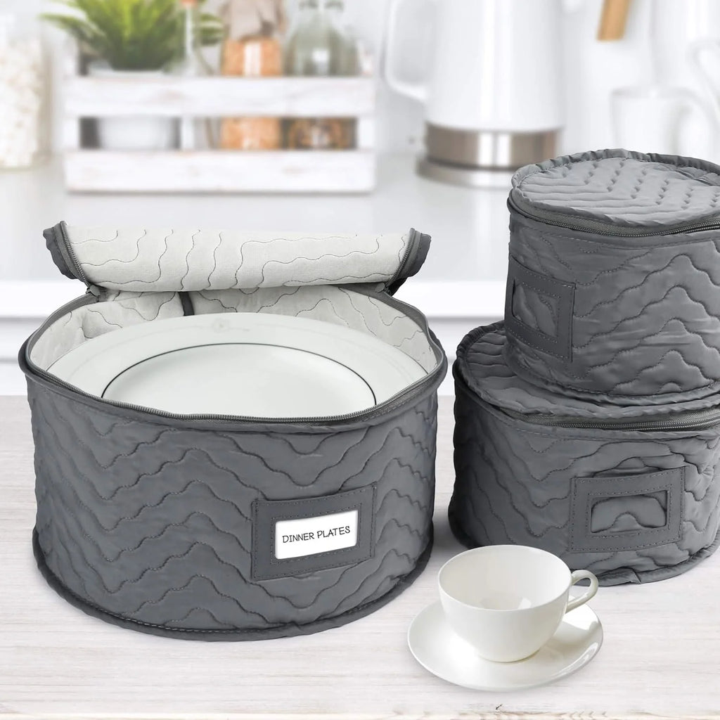 China Storage Containers - Quilted 6-Piece Set Storage Box- Stores Chinaware Stemware Dinnerware Dish Storage Service for 12 48 Pcs Felt Protectors Cardboard Dividers Included