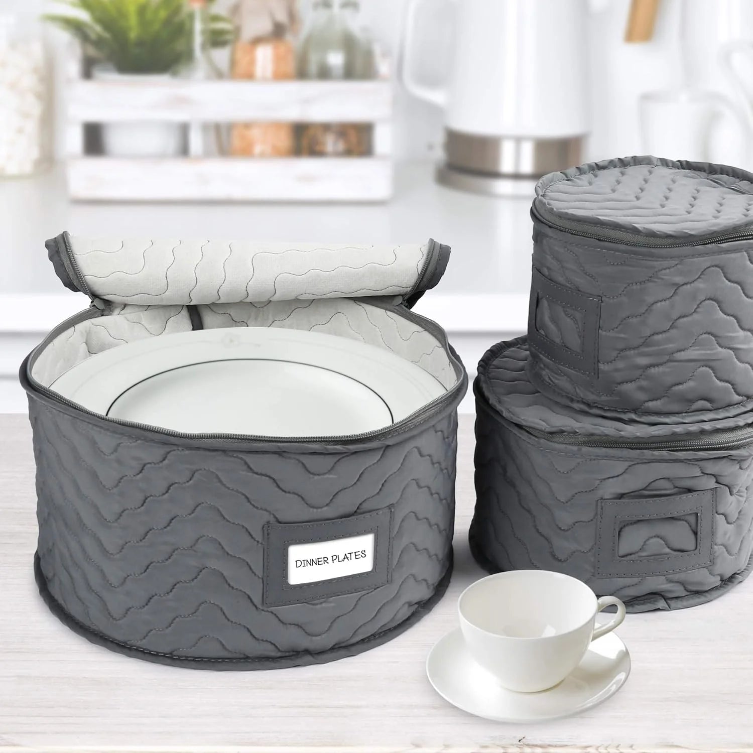 China Storage Containers - Quilted 6-Piece Set Storage Box- Stores Chinaware Stemware Dinnerware Dish Storage Service for 12 48 Pcs Felt Protectors Cardboard Dividers Included