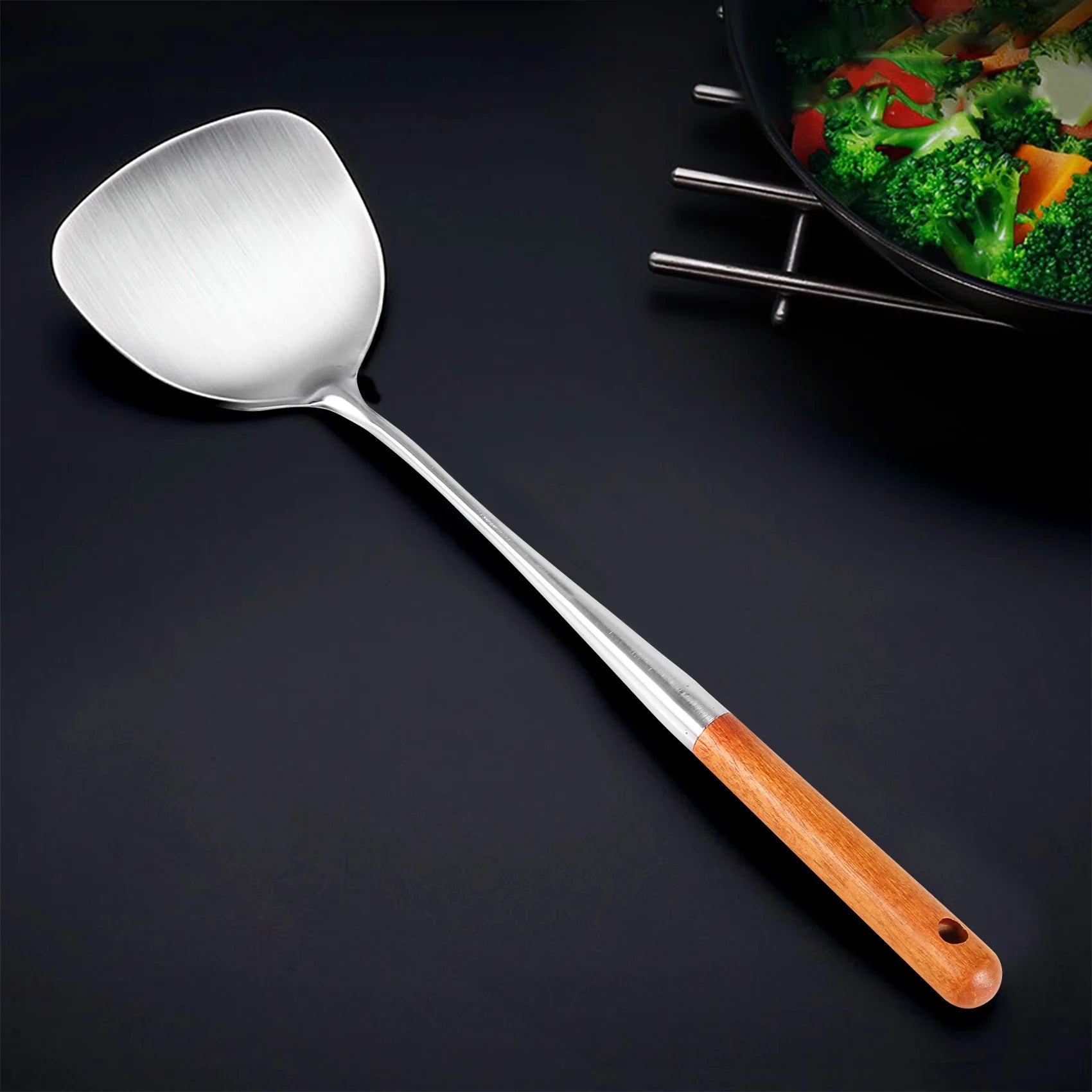 Long Handle Stainless Steel Wok Kitchen Slotted Turner Rice Spoon Ladle Cooking Tools Utensil Set
