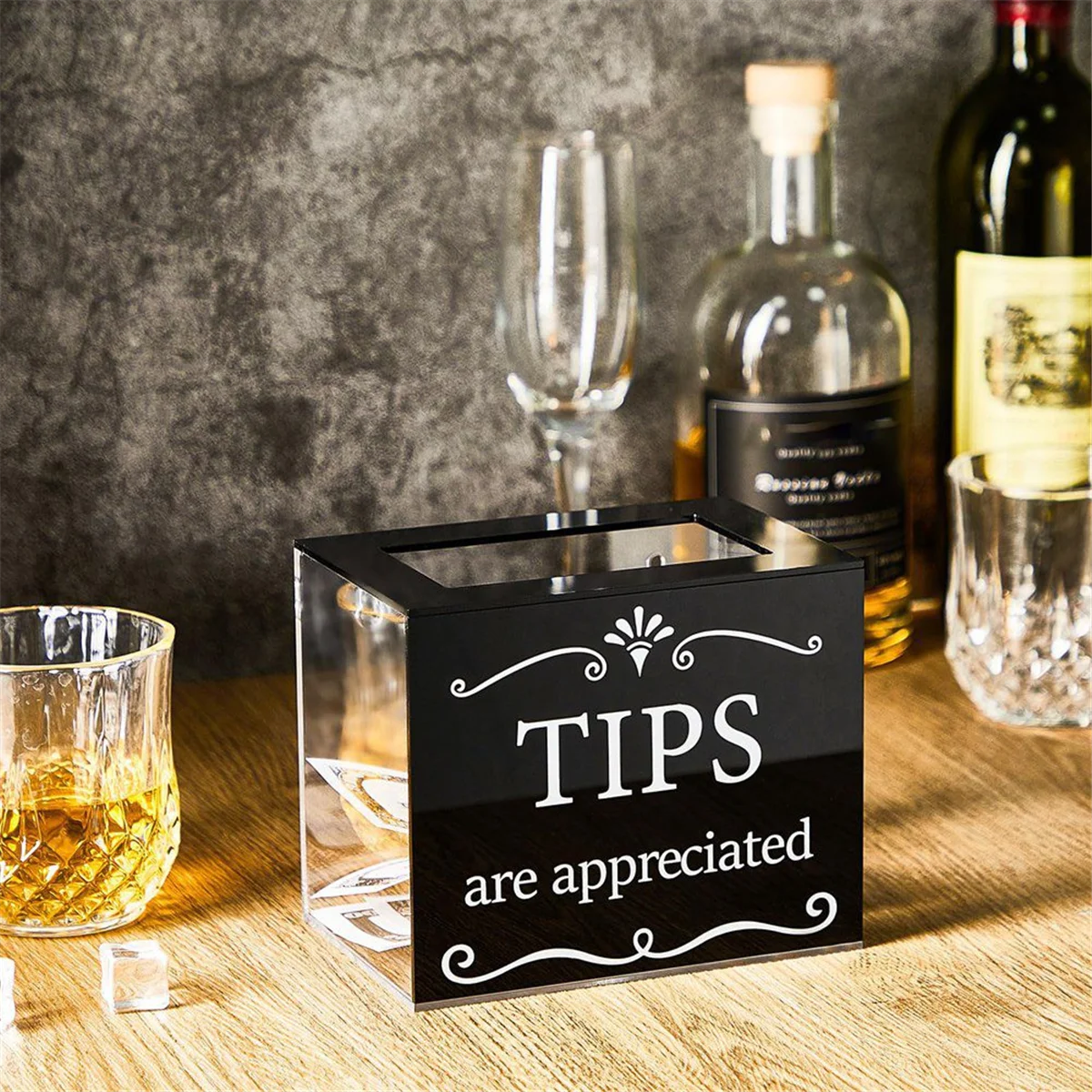 Tip Jars for Money Acrylic Cash Box Donation Bucket 6x4x5 Inch Storage Container Suggestion Raffle