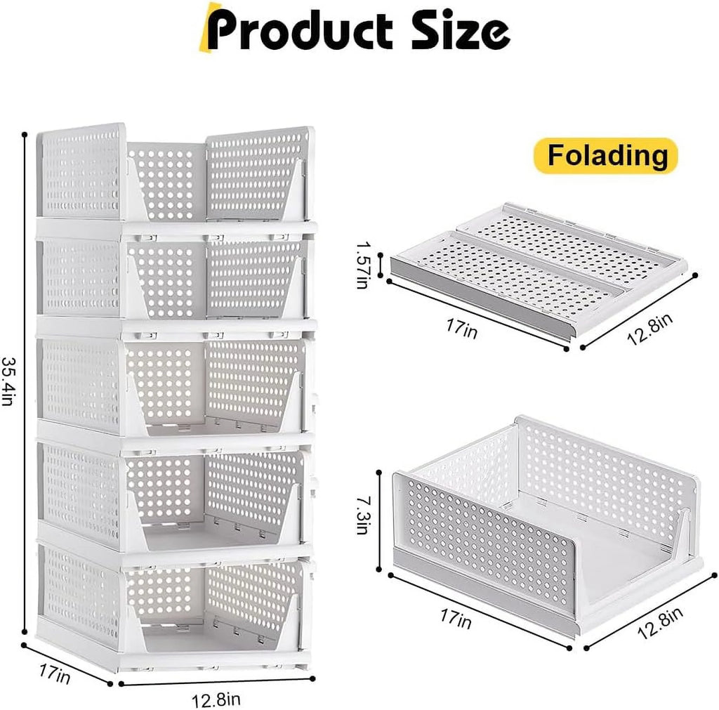 5 Pack Stackable Closet Storage Box,Closet Shelf Organizer and Storage Plastic Drawer Storage,Wardrobe Organizer Closet Organizers Storage Box for Cupboard Kitchen Office(5L)