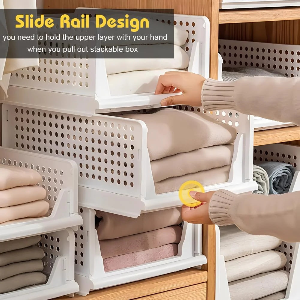 5 Pack Stackable Closet Storage Box,Closet Shelf Organizer and Storage Plastic Drawer Storage,Wardrobe Organizer Closet Organizers Storage Box for Cupboard Kitchen Office(5L)