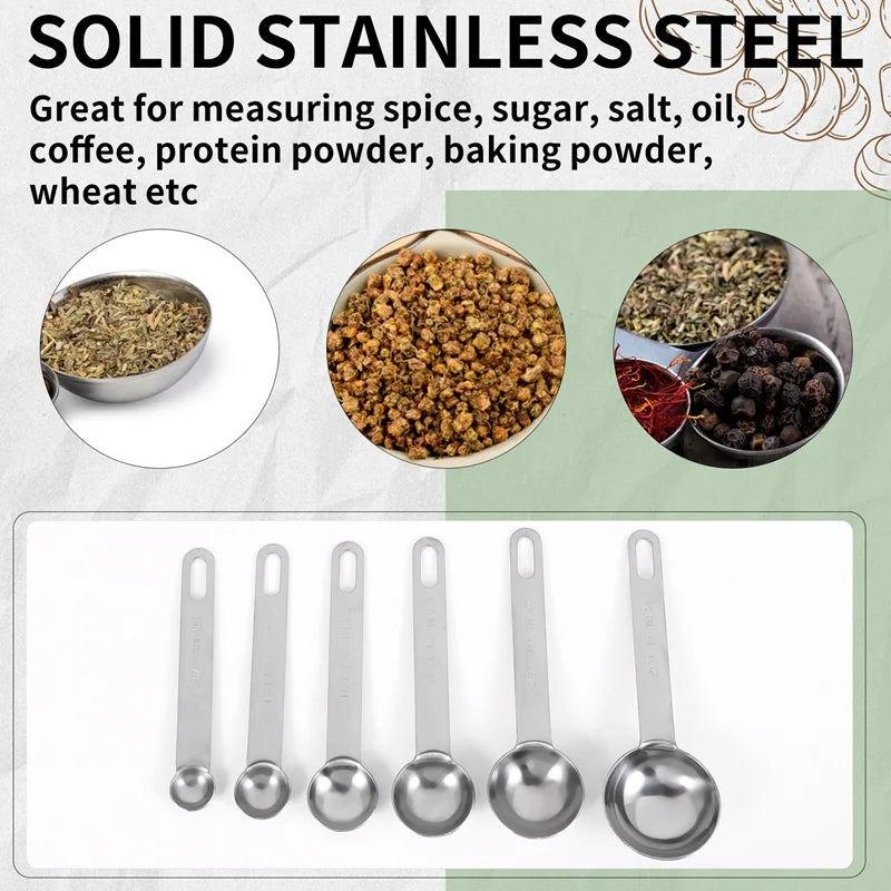 Stainless Steel Measuring Spoons Cups Set Small Tablespoon Teaspoons Set 6 with Bonus C4662