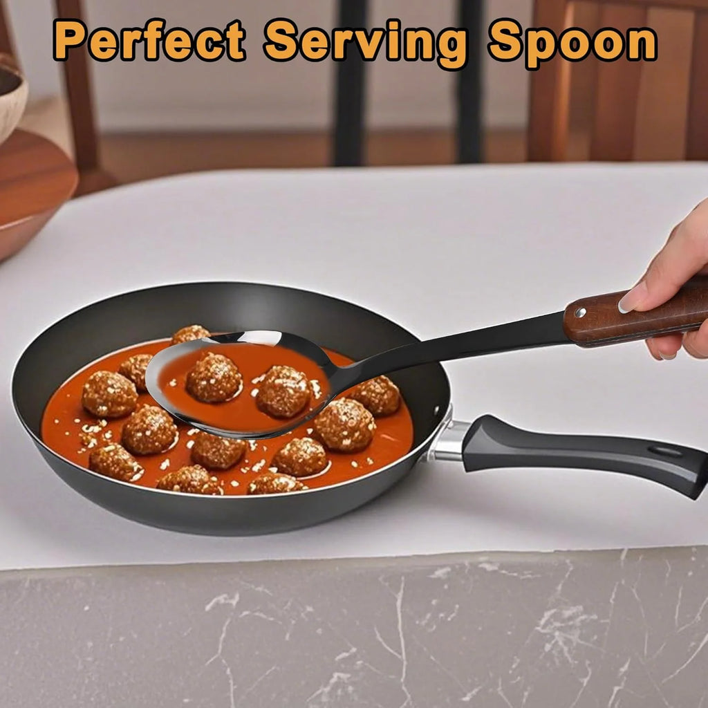 Stainless Steel Cooking Utensils Set Mirror Polished 6 Pieces Kitchen Utensils Set Kitchen Tools Set With Wooden Handle Non-Stick Heat Resistant,Dishwasher Safe Easy to Clean