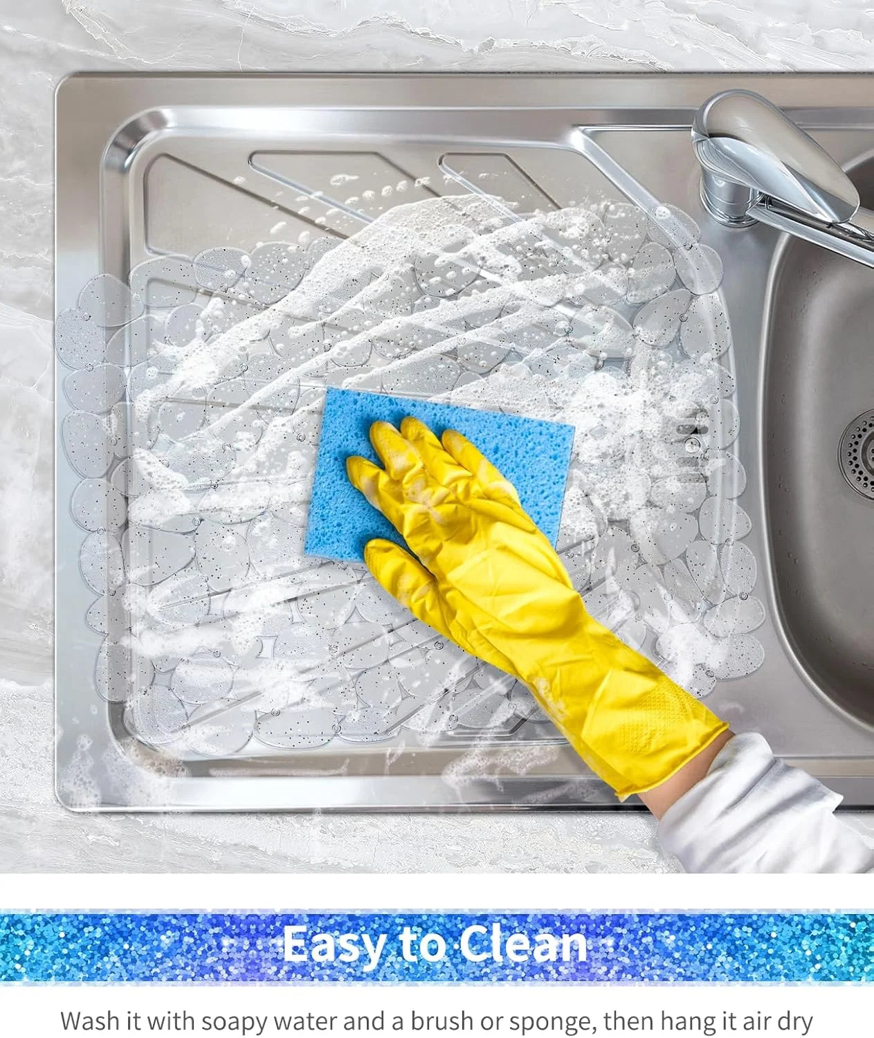 Bligli Pebble Sink Mat 2-Pack - PVC Kitchen Protector for Stainless Steel/Ceramic Dish Drying Mat for Dishes 15.7" x 11.8" Bling Clear