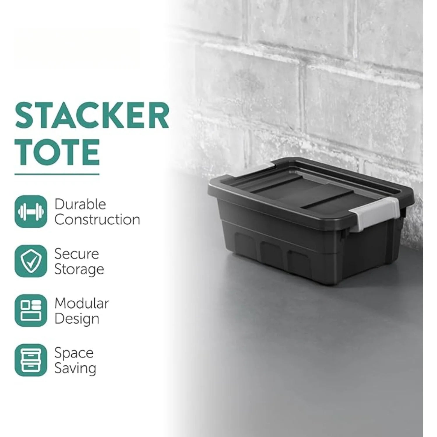 6-Pack Plastic Storage Bins with Lids Stackable Containers 4 Gallon Black