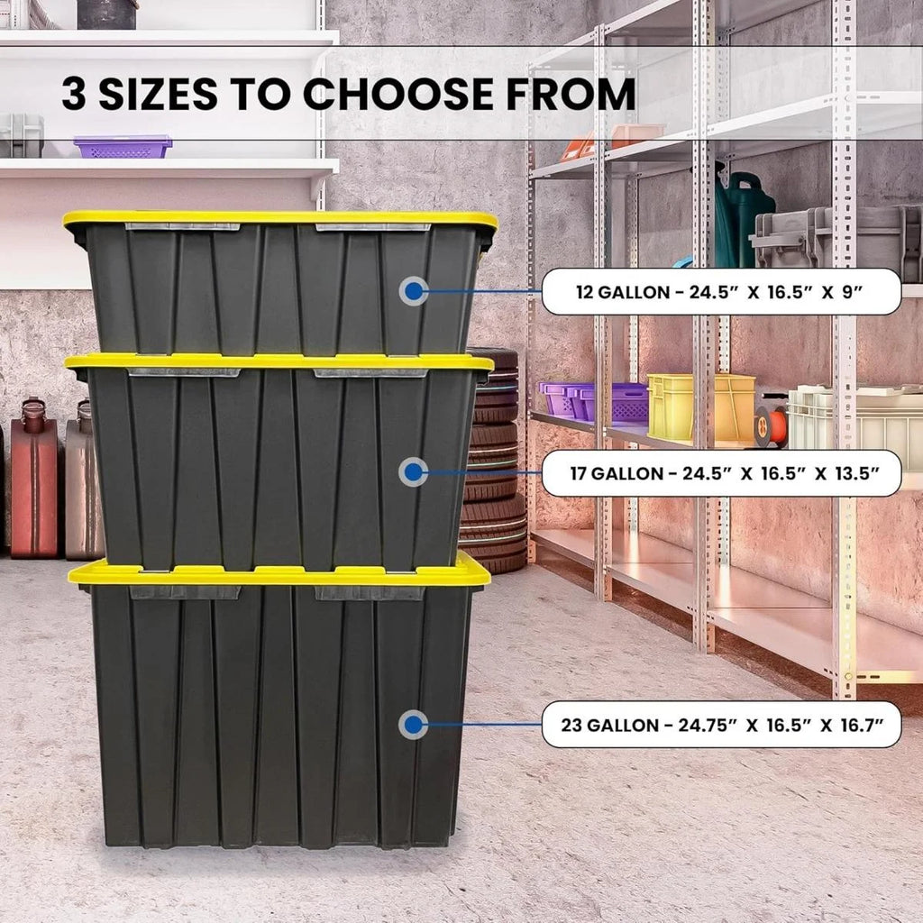 8 PACK of Medium 12 Gallon Plastic Storage Bin Tote Organizing Container with Ultra Durable Secure Latching Lids Stackable Extra Strength Clear with Built in Handle - Black and Yellow