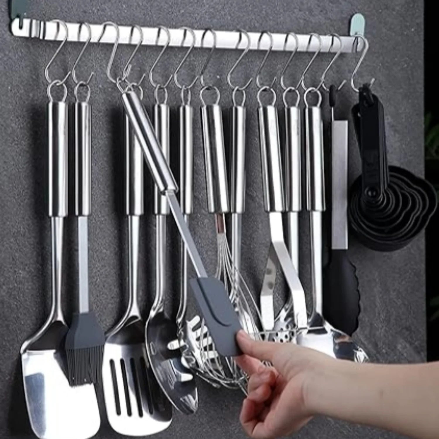 Kitchen Utensils Set 38 Pieces Stainless Steel Cooking Utensils Set Kitchen Gadgets Cookware Kitchen Tool Set with Utensil Holder Rack And Hooks For Hanging Dishwasher Safe
