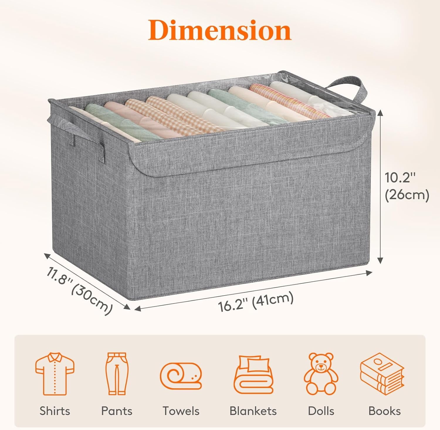 Fabric Storage Boxes 6 Pcs Stackable Storage Bins with Clear Lids Foldable Oxford Cloth Cube Closet Organizer Baskets Clothes Containers for Towels Blankets Books Light Grey-Large