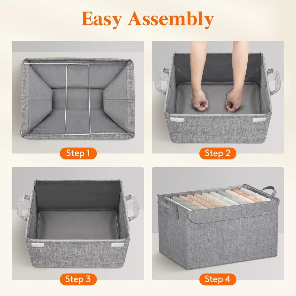 Fabric Storage Boxes 6 Pcs Stackable Storage Bins with Clear Lids Foldable Oxford Cloth Cube Closet Organizer Baskets Clothes Containers for Towels Blankets Books Light Grey-Large