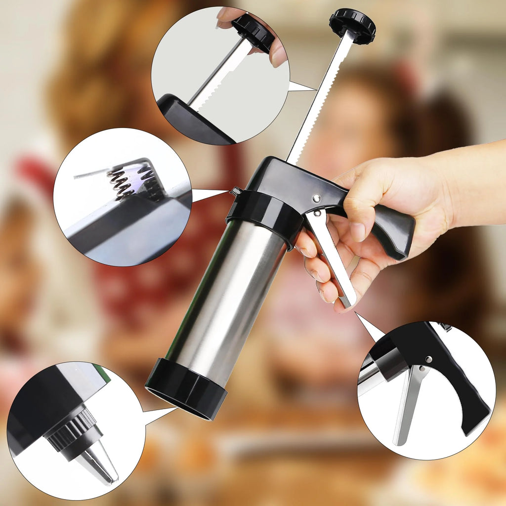 Stainless Steel Cookies Press Cookies Press for Baking,Cookie Press Gun Kit with 13 Cookie Discs and 8 Piping Tips for DIY cake Maker Decorating Baking Supplies