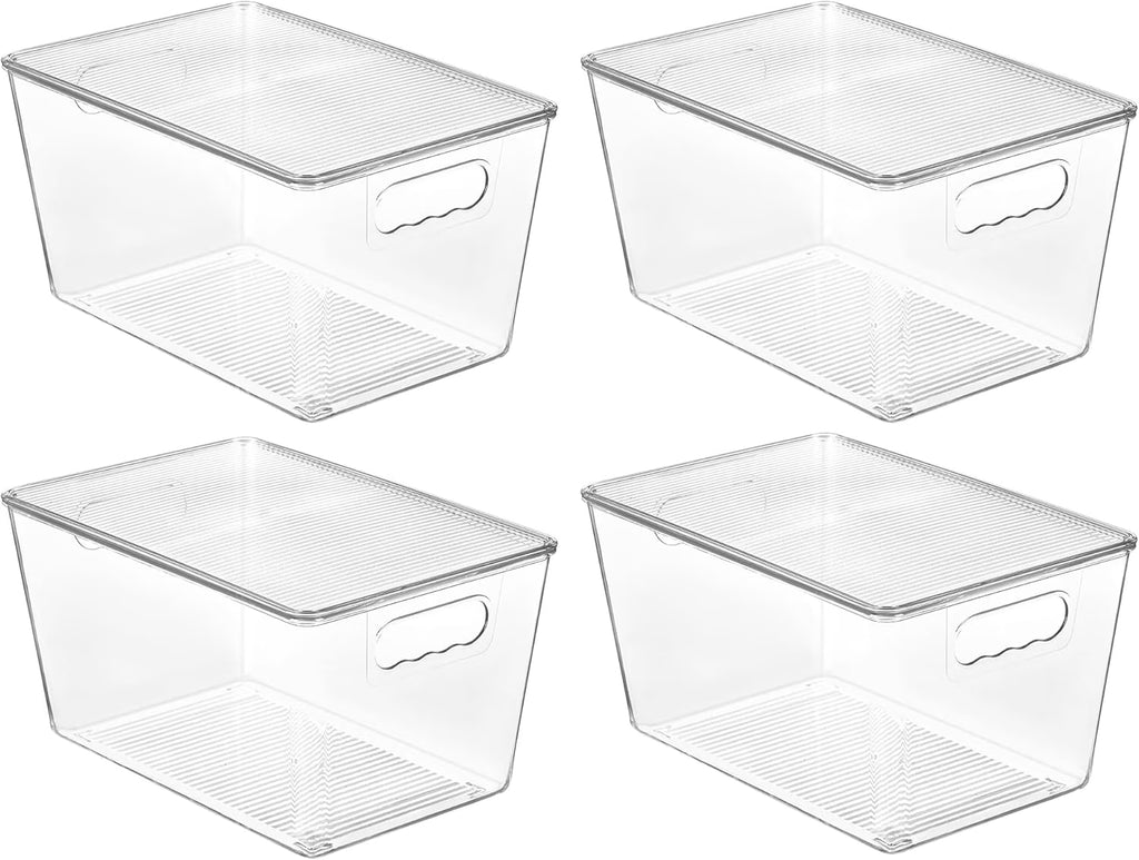 Clear Stackable Storage Bins with Lids Large Plastic Containers with Handle for Pantry Organizer and Storage,Perfect for Bathroom,Cabinet,Kitchen,Fridge,Closet Organization
