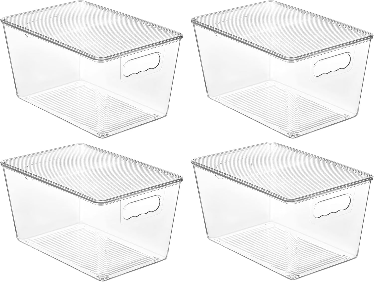 Clear Stackable Storage Bins with Lids Large Plastic Containers with Handle for Pantry Organizer and Storage,Perfect for Bathroom,Cabinet,Kitchen,Fridge,Closet Organization