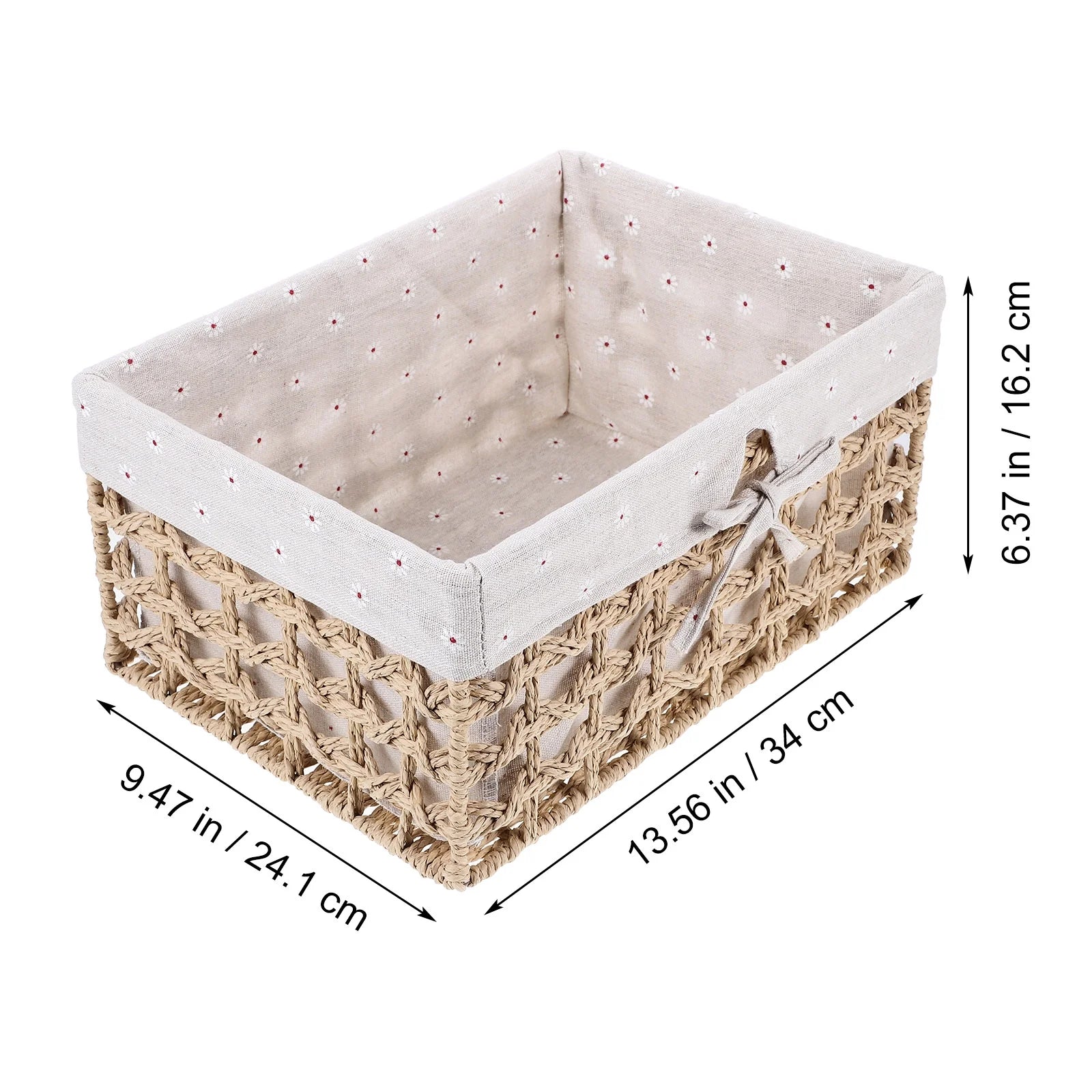 Rustic Storage Bins Grass Basket Cube Boxes with Lids Fabric Toy Sundries