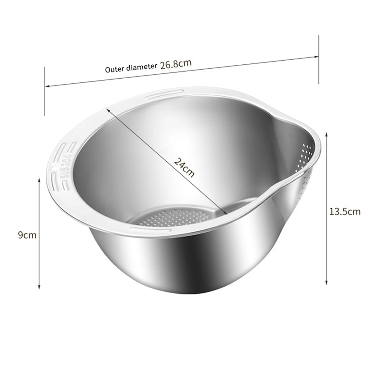 Rice Washer Strainer Bowl Stainless Steel Washing Colander Fruit and Vegetable Kitchen Tool A