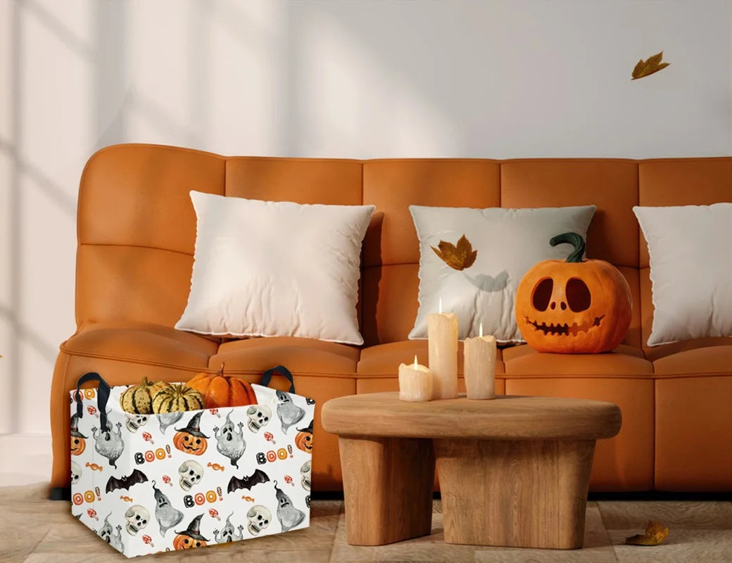 Rectangular Kids Storage Bin Halloween Basket Cartoon Storage Basket with Handles for Organizing Home Kitchen Boys and Girls Toys Bins Shelf Baskets(Watercolor Halloween)