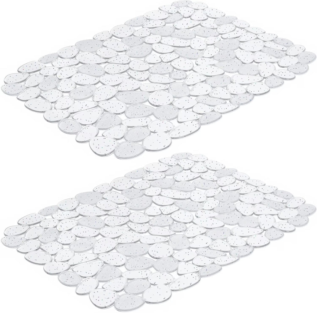 Bligli Pebble Sink Mat 2-Pack - PVC Kitchen Protector for Stainless Steel/Ceramic Dish Drying Mat for Dishes 15.7" x 11.8" Bling Clear