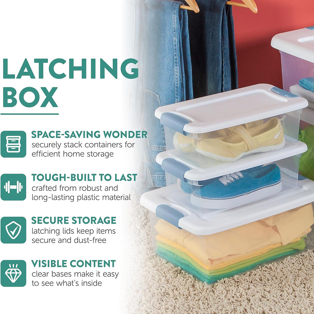 12-Pack Latching Box Stackable Storage Bins with Lids Clear Plastic 6 Quart