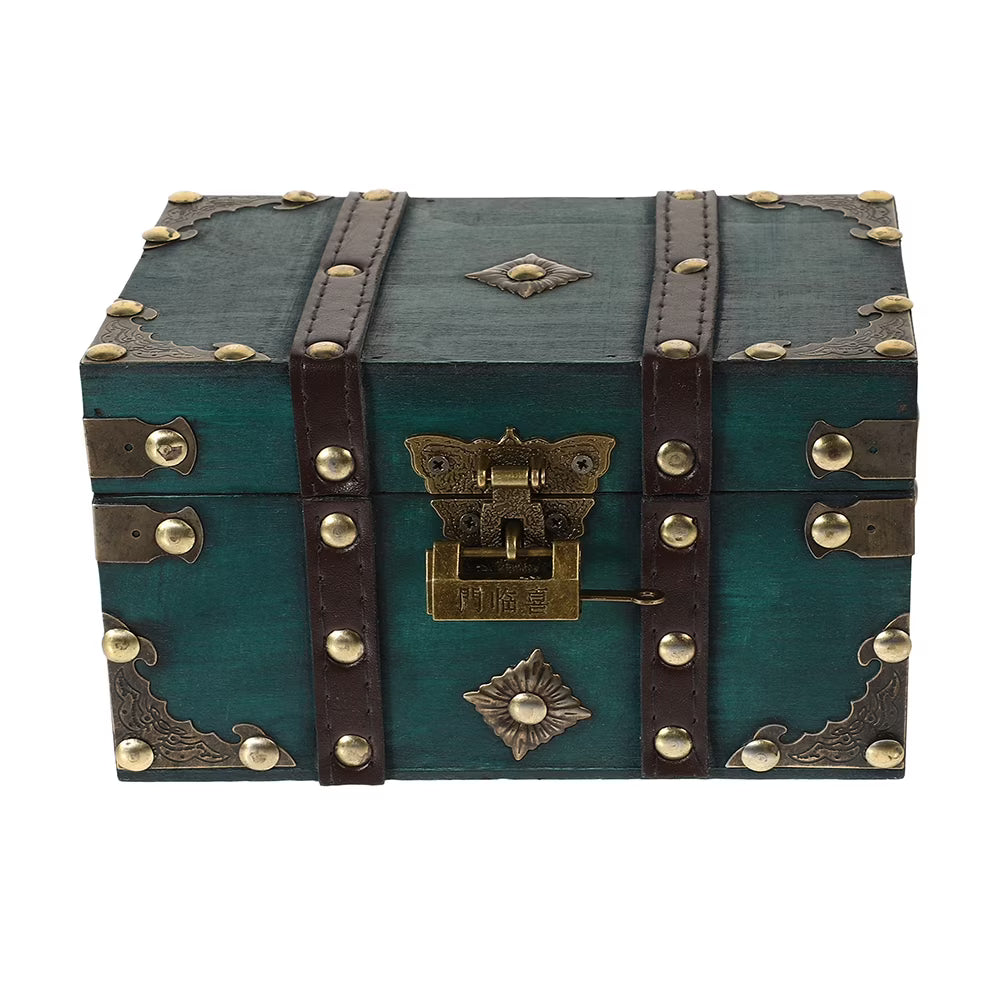 Wooden Storage Box Keepsake Stash Photo Treasure Chest Crate Dark Green