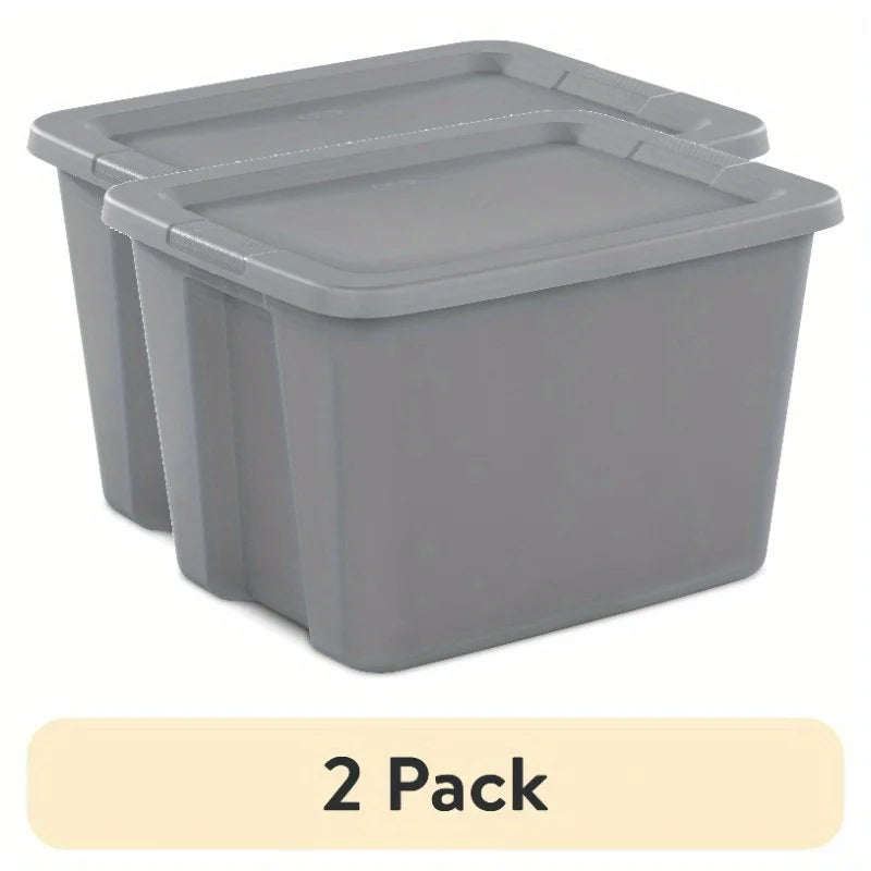 2-Pack 18 Gallon Heavy-Duty Plastic Storage Bins with Snap-On Lids - High Quality Stackable Gray Organizers for Home Garage Pantry &amp; Office - Space-Saving Rectangular Design with Reinforced Handles
