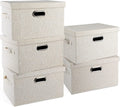 Medium 15" 21 Quart Collapsible Stackable Storage Bins with Lids 5 Packs Beige Foldable Fabric Closet Boxes Heavy-duty Lidded Linen Cube Baskets Container Organizers and Storage