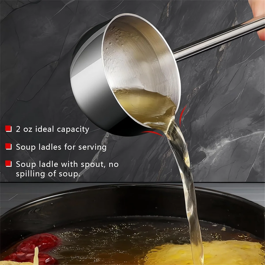 Small Soup Ladle Stainless Steel Metal Deep Spoon with Pour Spout 2 Oz Long Handle Gravy Ladles Heat- 10.5 Inch