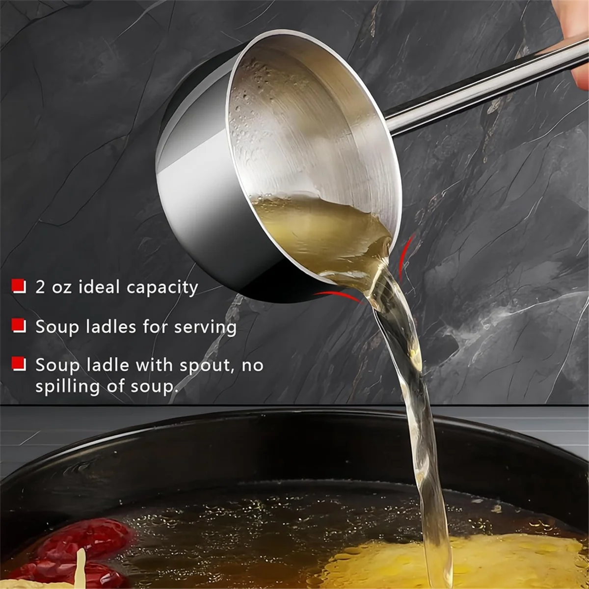 Small Soup Ladle Stainless Steel Metal Deep Spoon with Pour Spout 2 Oz Long Handle Gravy Ladles Heat- 10.5 Inch