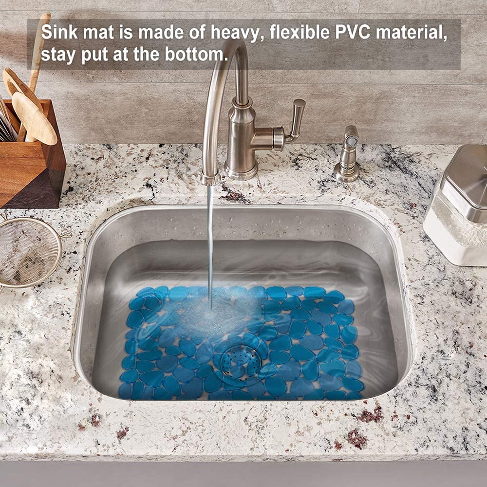 Bligli Pebble Sink Mat 2-Pack - PVC Kitchen Protector for Stainless Steel/Ceramic Dish Drying Mat for Dishes 15.7" x 11.8" Blue